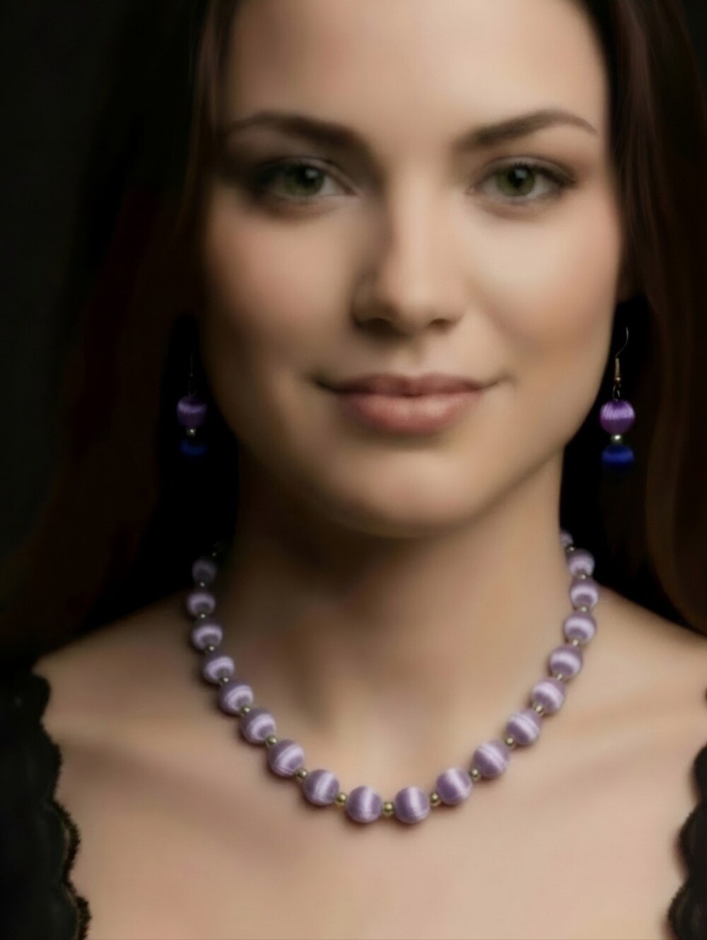Vintage Lavender Silk Wrapped Beaded Necklace and Earring Set - Women Jewelry